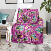 Hawaiian Island Shapes-Iconic Landscape Blanket with Plumeria and Palaka Pink Color LT03 - Polynesian Pride