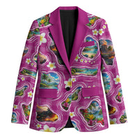Hawaiian Island Shapes-Iconic Landscape Blazer with Plumeria and Palaka Pink Color LT03 Unisex Pink - Polynesian Pride