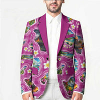Hawaiian Island Shapes-Iconic Landscape Blazer with Plumeria and Palaka Pink Color LT03 - Polynesian Pride
