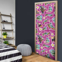 Hawaiian Island Shapes-Iconic Landscape Door Cover with Plumeria and Palaka Pink Color LT03 - Polynesian Pride