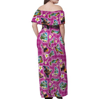 Hawaiian Island Shapes-Iconic Landscape Family Matching Off Shoulder Maxi Dress and Hawaiian Shirt with Plumeria and Palaka Pink Color LT03 - Polynesian Pride