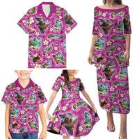 Hawaiian Island Shapes-Iconic Landscape Family Matching Puletasi and Hawaiian Shirt with Plumeria and Palaka Pink Color LT03 - Polynesian Pride