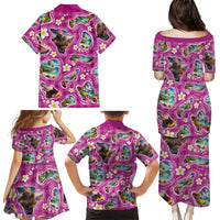 Hawaiian Island Shapes-Iconic Landscape Family Matching Puletasi and Hawaiian Shirt with Plumeria and Palaka Pink Color LT03 - Polynesian Pride