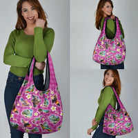 Hawaiian Island Shapes-Iconic Landscape Grocery Bag with Plumeria and Palaka Pink Color LT03 - Polynesian Pride