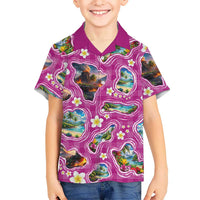 Hawaiian Island Shapes-Iconic Landscape Hawaiian Shirt with Plumeria and Palaka Pink Color LT03 - Polynesian Pride