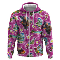 Hawaiian Island Shapes-Iconic Landscape Hoodie with Plumeria and Palaka Pink Color LT03 Zip Hoodie Pink - Polynesian Pride