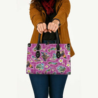 Hawaiian Island Shapes-Iconic Landscape Leather Bag with Plumeria and Palaka Pink Color LT03 - Polynesian Pride