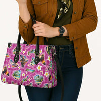 Hawaiian Island Shapes-Iconic Landscape Leather Bag with Plumeria and Palaka Pink Color LT03 - Polynesian Pride