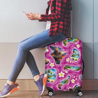 Hawaiian Island Shapes-Iconic Landscape Luggage Cover with Plumeria and Palaka Pink Color LT03 - Polynesian Pride