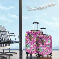 Hawaiian Island Shapes-Iconic Landscape Luggage Cover with Plumeria and Palaka Pink Color LT03 - Polynesian Pride