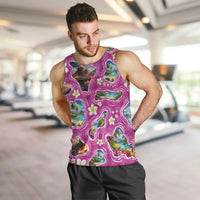 Hawaiian Island Shapes-Iconic Landscape Men Tank Top with Plumeria and Palaka Pink Color LT03 Pink - Polynesian Pride
