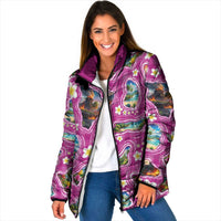 Hawaiian Island Shapes-Iconic Landscape Padded Jacket with Plumeria and Palaka Pink Color LT03 Women Pink - Polynesian Pride