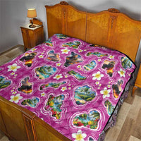 Hawaiian Island Shapes-Iconic Landscape Quilt with Plumeria and Palaka Pink Color LT03 - Polynesian Pride