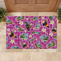 Hawaiian Island Shapes-Iconic Landscape Rubber Doormat with Plumeria and Palaka Pink Color LT03 Pink - Polynesian Pride