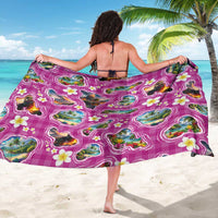 Hawaiian Island Shapes-Iconic Landscape Sarong with Plumeria and Palaka Pink Color LT03 - Polynesian Pride