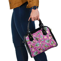 Hawaiian Island Shapes-Iconic Landscape Shoulder Handbag with Plumeria and Palaka Pink Color LT03 - Polynesian Pride