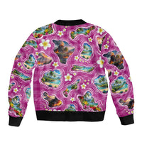 Hawaiian Island Shapes-Iconic Landscape Sleeve Zip Bomber Jacket with Plumeria and Palaka Pink Color LT03 - Polynesian Pride