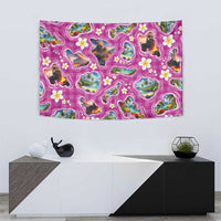 Hawaiian Island Shapes-Iconic Landscape Tapestry with Plumeria and Palaka Pink Color LT03 - Polynesian Pride