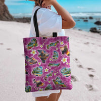 Hawaiian Island Shapes-Iconic Landscape Tote Bag with Plumeria and Palaka Pink Color LT03 - Polynesian Pride