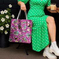 Hawaiian Island Shapes-Iconic Landscape Tote Bag with Plumeria and Palaka Pink Color LT03 - Polynesian Pride