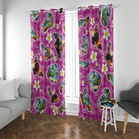 Hawaiian Island Shapes-Iconic Landscape Window Curtain with Plumeria and Palaka Pink Color LT03 With Grommets Pink - Polynesian Pride