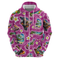 Hawaiian Island Shapes-Iconic Landscape Zip Hoodie with Plumeria and Palaka Pink Color LT03 - Polynesian Pride