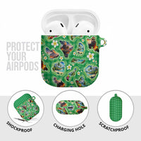Hawaii Map with Plumeria Flower and Palaka Pattern AirPods Case Tropical Island Green Design