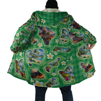 Hawaii Map with Plumeria Flower and Palaka Pattern Cloak Tropical Island Green Design