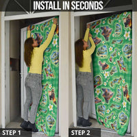 Hawaii Map with Plumeria Flower and Palaka Pattern Door Cover Tropical Island Green Design