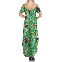 Hawaii Map with Plumeria Flower and Palaka Pattern Family Matching Summer Maxi Dress and Hawaiian Shirt Tropical Island Green Design LT03 - Polynesian Pride