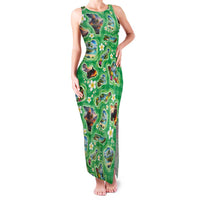 Hawaii Map with Plumeria Flower and Palaka Pattern Family Matching Tank Maxi Dress and Hawaiian Shirt Tropical Island Green Design LT03 Mom's Dress Green - Polynesian Pride