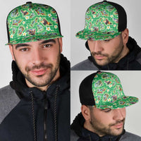 Hawaii Map with Plumeria Flower and Palaka Pattern Mesh Trucker Cap Tropical Island Green Design