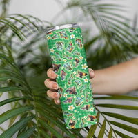 Hawaii Map with Plumeria Flower and Palaka Pattern Skinny Tumbler Tropical Island Green Design LT03 - Polynesian Pride