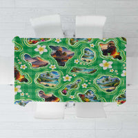 Hawaii Map with Plumeria Flower and Palaka Pattern Tablecloth Tropical Island Green Design