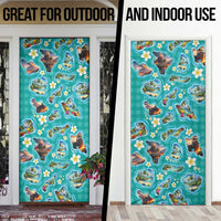 Hawaii Map with Plumeria Flower and Palaka Pattern Door Cover Tropical Island Teal Design