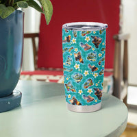 Hawaii Map with Plumeria Flower and Palaka Pattern Tumbler Cup Tropical Island Teal Design