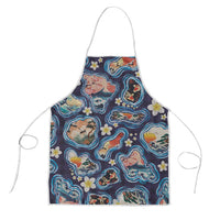 Hawaii Islands Map Design with Japanese Landscape Apron Hawaiian Japan Fusion Art Navy Color