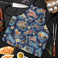 Hawaii Islands Map Design with Japanese Landscape Apron Hawaiian Japan Fusion Art Navy Color