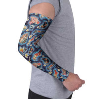 Hawaii Islands Map Design with Japanese Landscape Arm Sleeves Hawaiian Japan Fusion Art Navy Color LT03 - Polynesian Pride