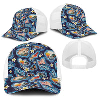 Hawaii Islands Map Design with Japanese Landscape Baseball Net Cap Hawaiian Japan Fusion Art Navy Color