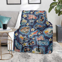 Hawaii Islands Map Design with Japanese Landscape Blanket Hawaiian Japan Fusion Art Navy Color