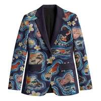 Hawaii Islands Map Design with Japanese Landscape Blazer Hawaiian Japan Fusion Art Navy Color