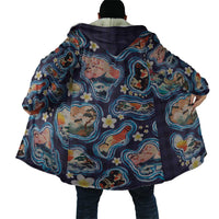 Hawaii Islands Map Design with Japanese Landscape Cloak Hawaiian Japan Fusion Art Navy Color LT03 - Polynesian Pride