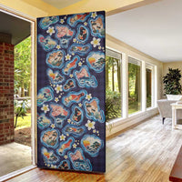 Hawaii Islands Map Design with Japanese Landscape Door Cover Hawaiian Japan Fusion Art Navy Color LT03 - Polynesian Pride