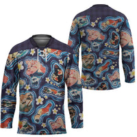 Hawaii Islands Map Design with Japanese Landscape Hockey Jersey Hawaiian Japan Fusion Art Navy Color LT03 - Polynesian Pride