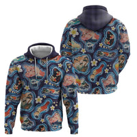 Hawaii Islands Map Design with Japanese Landscape Hoodie Hawaiian Japan Fusion Art Navy Color LT03 - Polynesian Pride