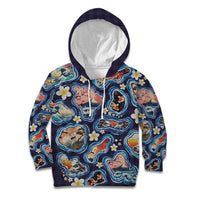 Hawaii Islands Map Design with Japanese Landscape Kid Hoodie Hawaiian Japan Fusion Art Navy Color LT03 Hoodie Navy - Polynesian Pride