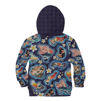 Hawaii Islands Map Design with Japanese Landscape Kid Hoodie Hawaiian Japan Fusion Art Navy Color LT03 - Polynesian Pride