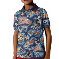 Hawaii Islands Map Design with Japanese Landscape Kid Polo Shirt Hawaiian Japan Fusion Art Navy Color LT03 Kid Navy - Polynesian Pride