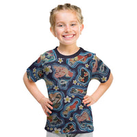 Hawaii Islands Map Design with Japanese Landscape Kid T Shirt Hawaiian Japan Fusion Art Navy Color LT03 Navy - Polynesian Pride